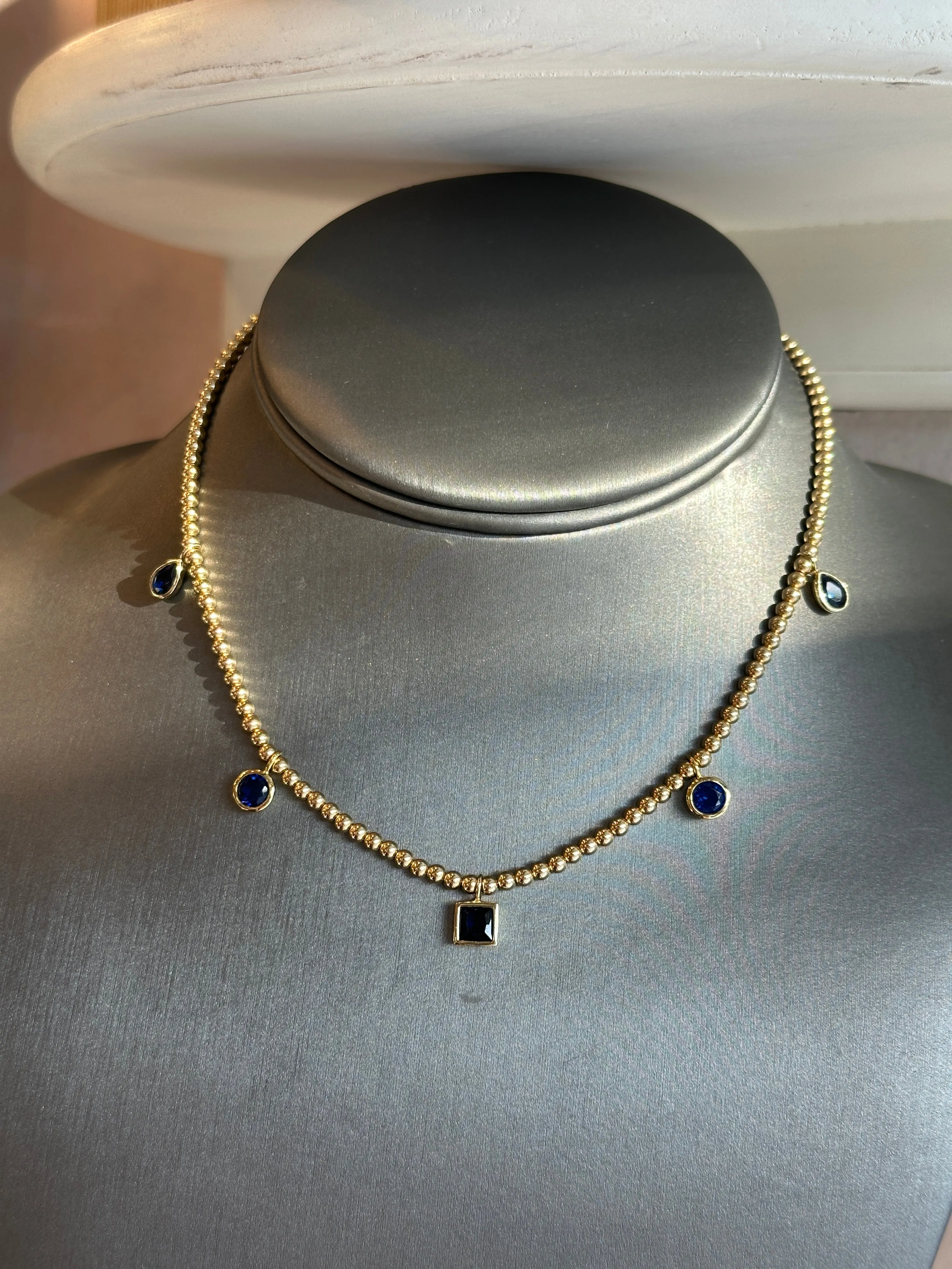 14K Gold Beaded Multi Bezel Necklace