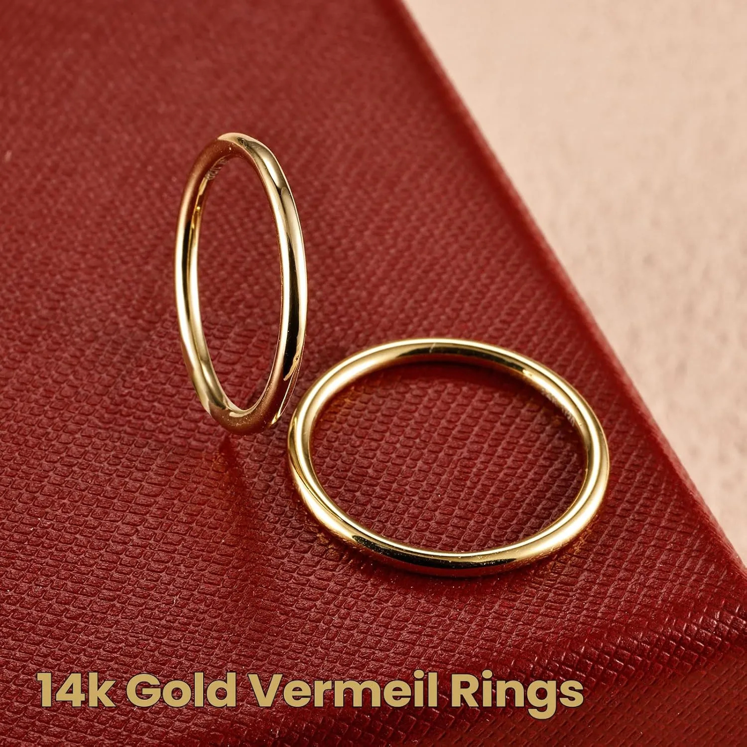 14K Gold Rings for Women, 1.68mm Thin Stackable Stacking Gold Vermeil Rings for Women Non Tarnish, Thumb Pinky Dainty Cute Band for Wedding/Engagement/Promise, Size 5 6 7 8 9 10