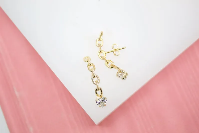 18K Gold Filled Paper Clip Chain Stud Dangle Earrings