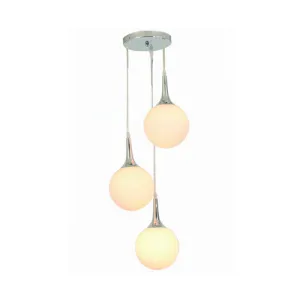 3 Light Cascading Chrome Pendant with Opal Glass