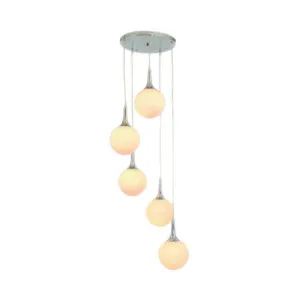 5 Light Cascading Chrome Pendant with Opal Glass
