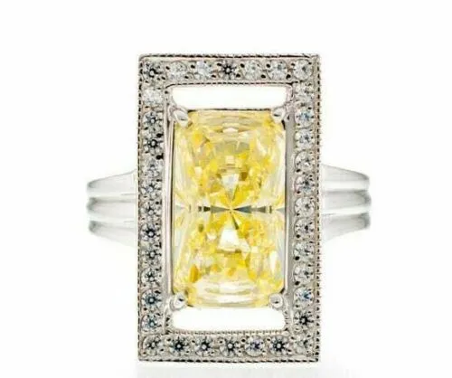 6 Carat Canary Radiant Cut Cubic Zirconia Engagement Ring In Sterling Silver