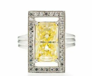 6 Carat Canary Radiant Cut Cubic Zirconia Engagement Ring In Sterling Silver