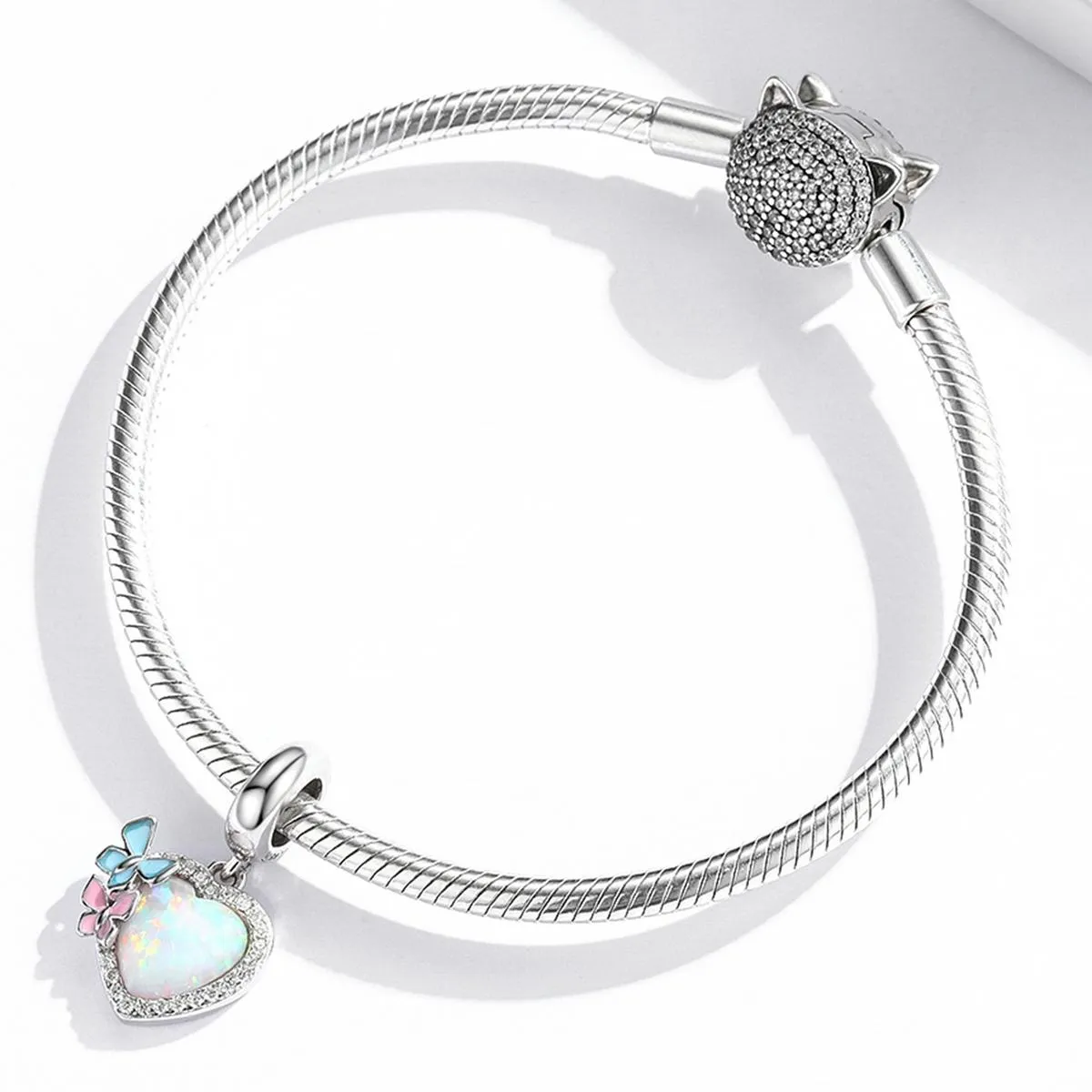 925 Sterling Silver Colorful Opal Butterfly Pendant For Diy Bracelets & Necklaces