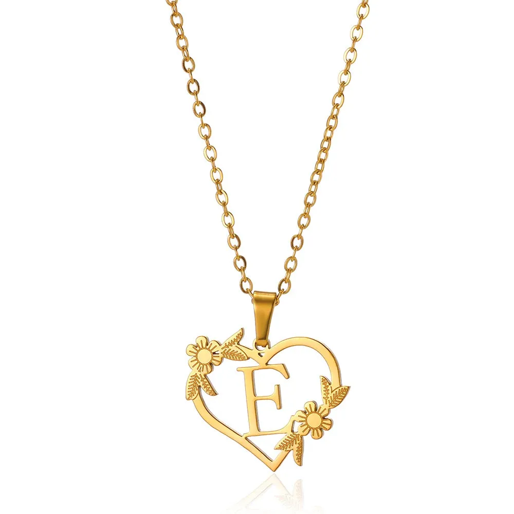 A-Z Letters Stainless Steel Jewelry Initials Heart Pendant Necklace For Women Love Choker First Letter Accessories