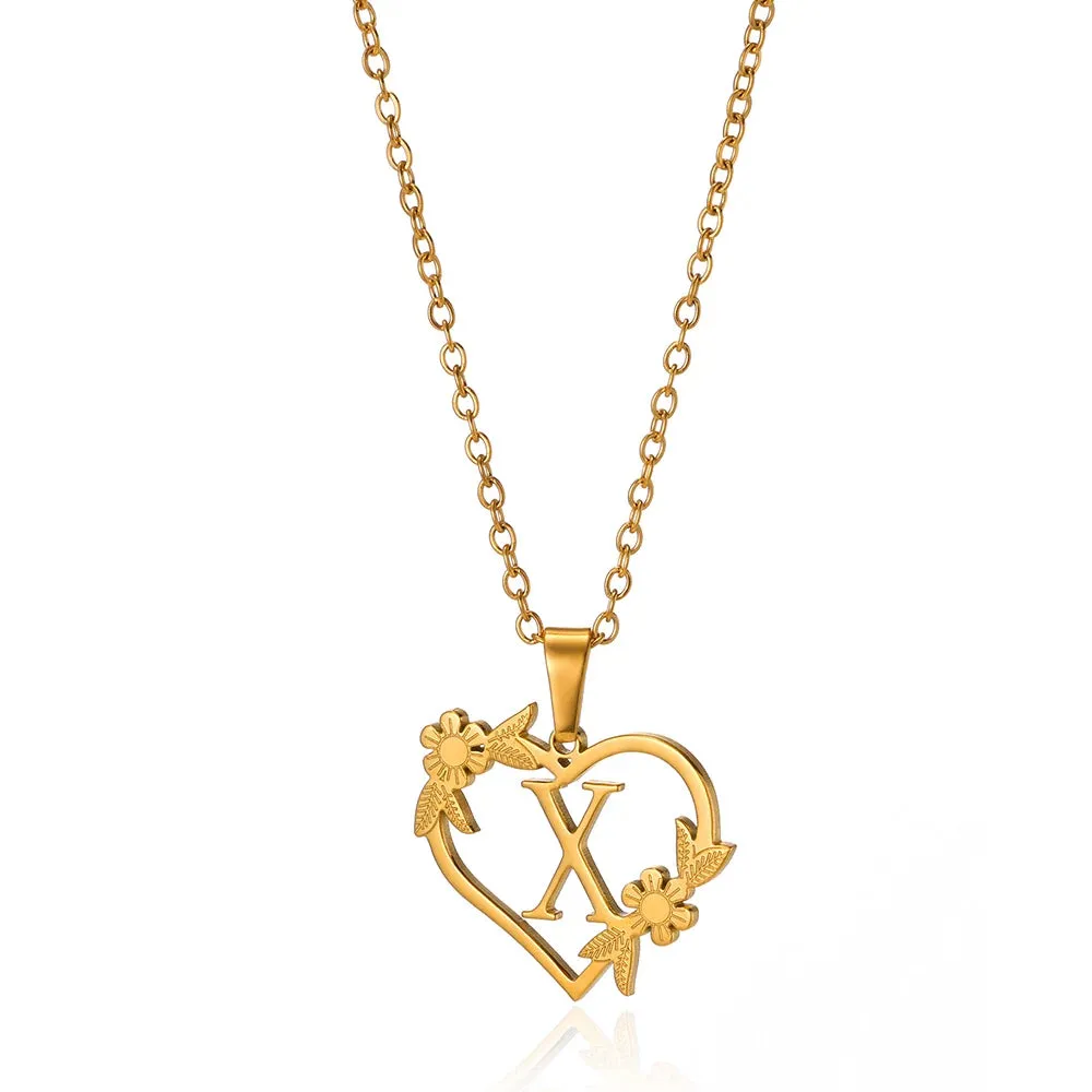 A-Z Letters Stainless Steel Jewelry Initials Heart Pendant Necklace For Women Love Choker First Letter Accessories