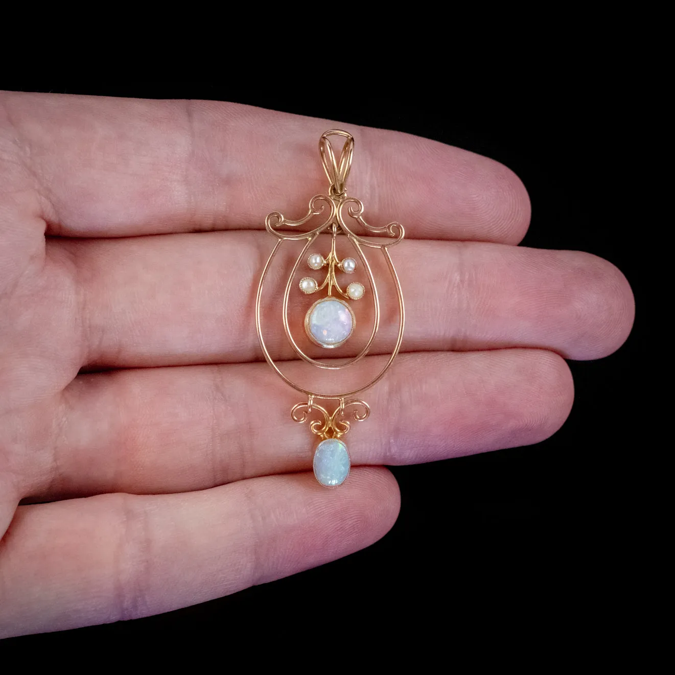 Antique Edwardian Opal Pearl Pendant 15Ct Gold Circa 1910