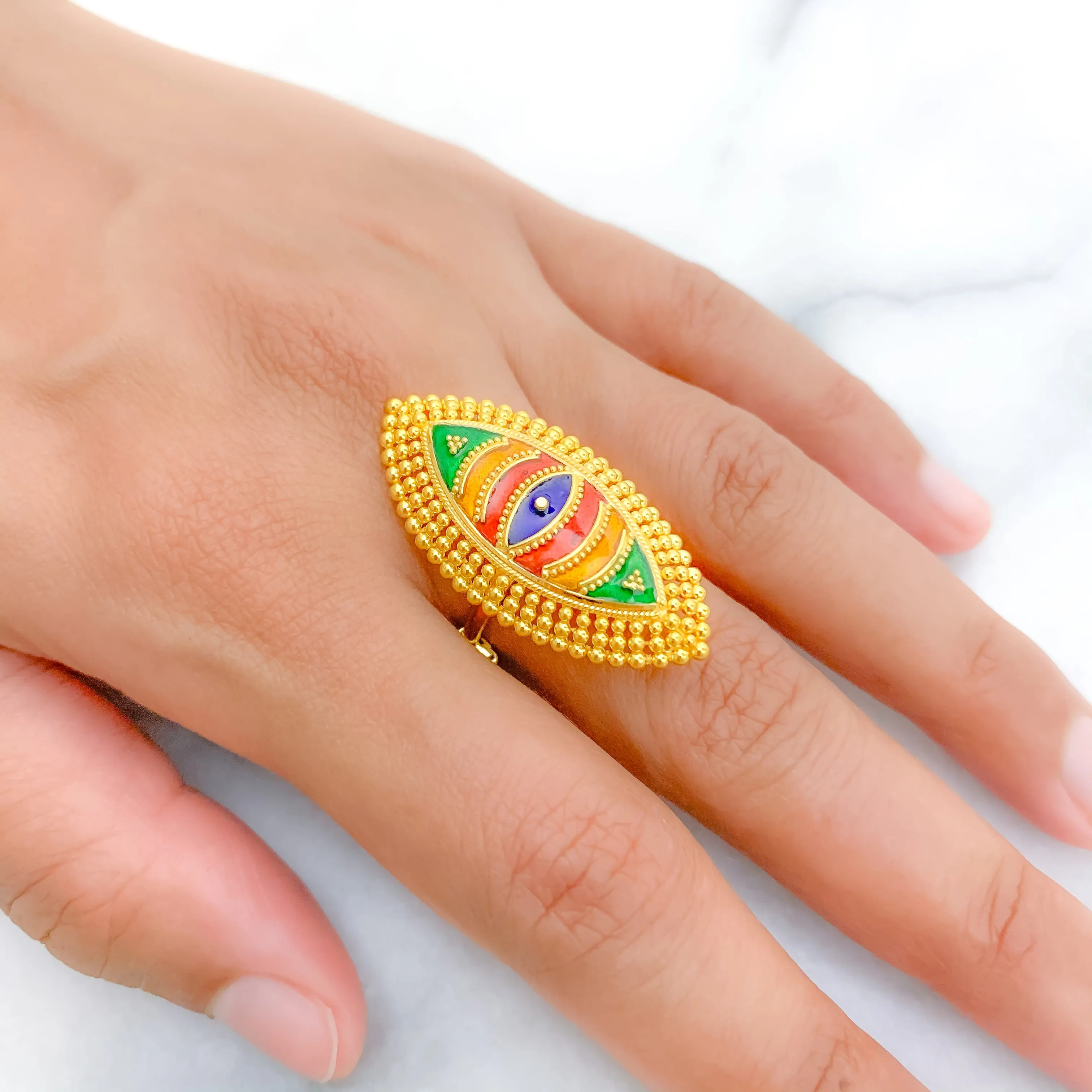 Beaded Oval Meenakari Ring