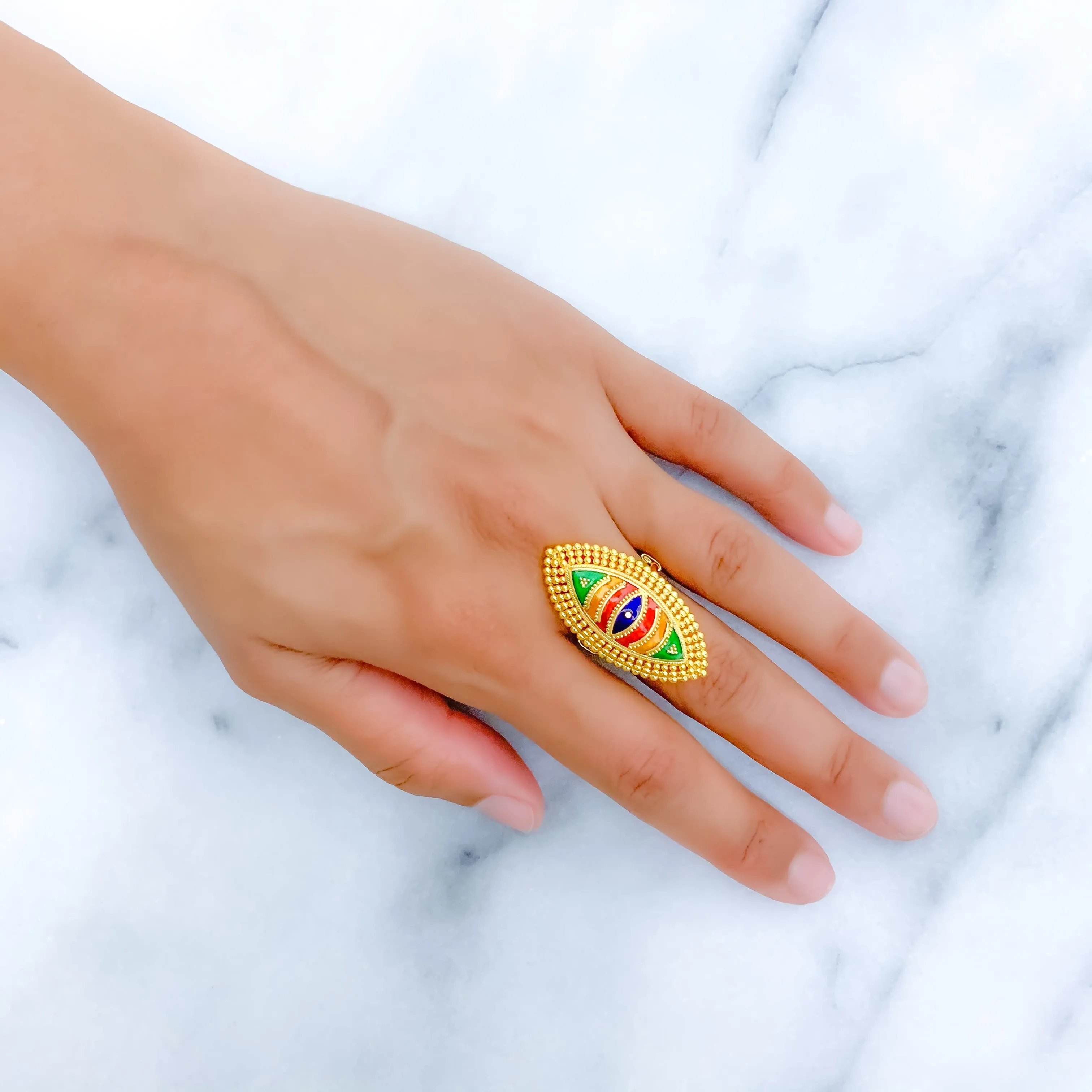 Beaded Oval Meenakari Ring