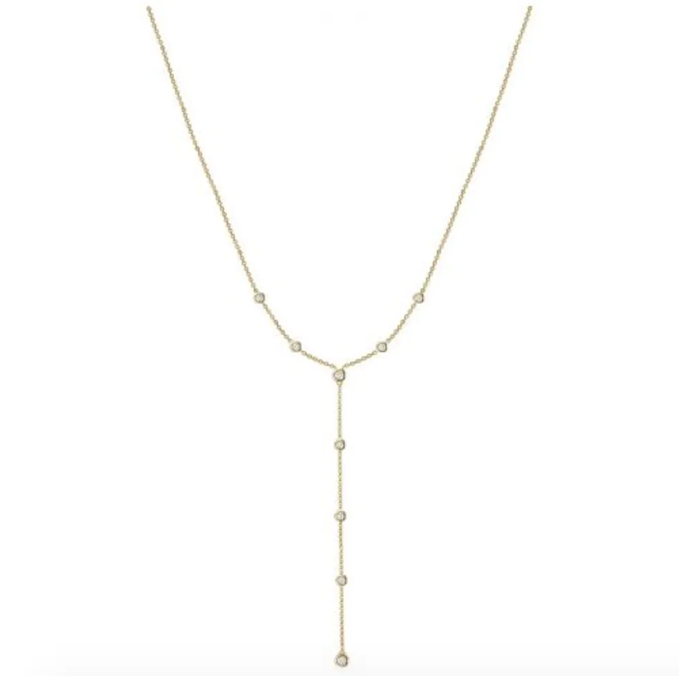 Bezel Set 9 Diamonds Lariat Necklace