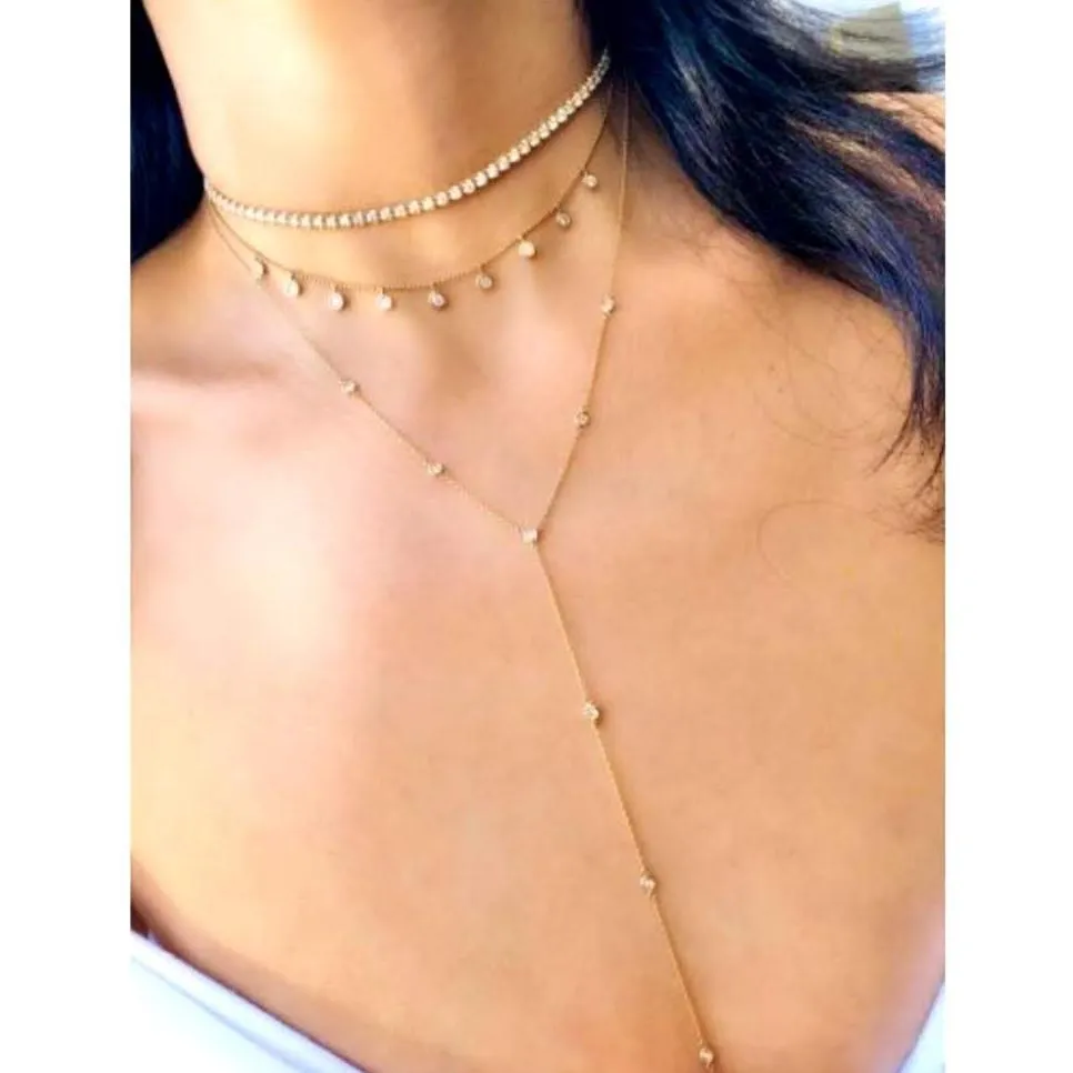 Bezel Set 9 Diamonds Lariat Necklace