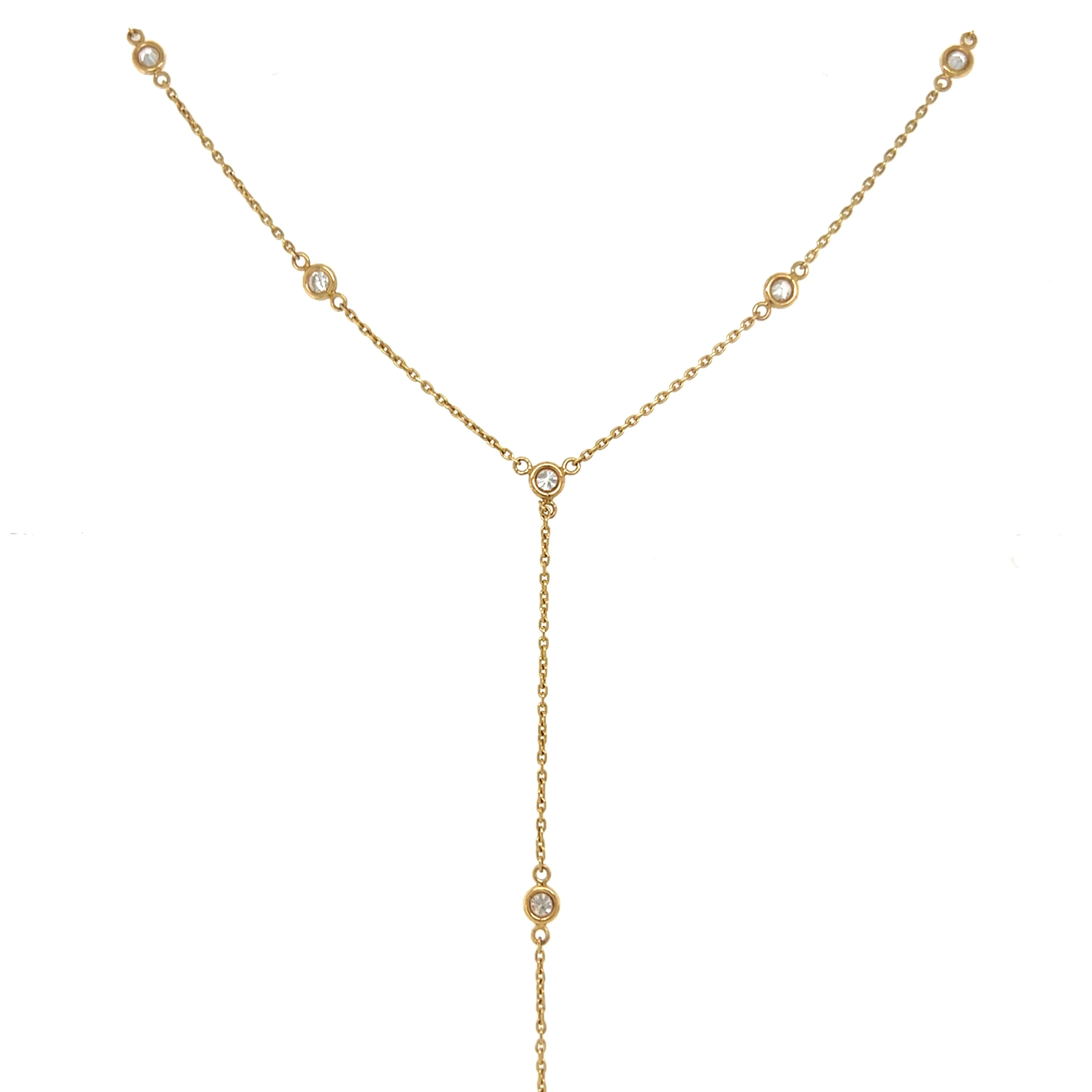 Bezel Set 9 Diamonds Lariat Necklace