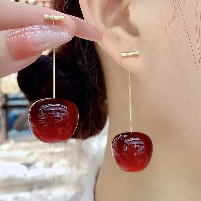 Cherry Drop Earrings: Korean Fruit Jewelry for Fashionable Trendsetters