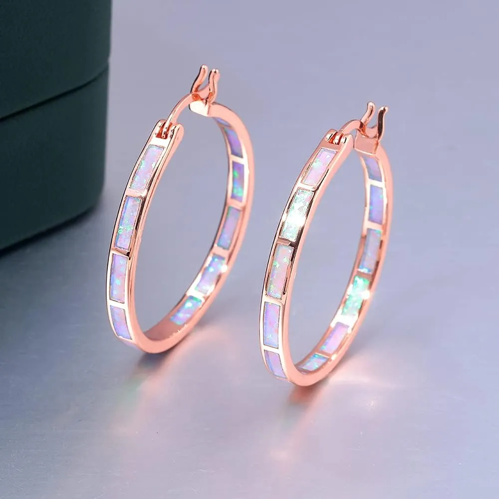 CiNily Opal Hoop Earrings,Women Jewelry Rhodium Plated/Rose Gold or Yellow Gold Plated Gemstone Big Hoop Earrings 32mm