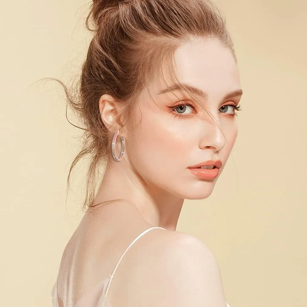 CiNily Opal Hoop Earrings,Women Jewelry Rhodium Plated/Rose Gold or Yellow Gold Plated Gemstone Big Hoop Earrings 32mm