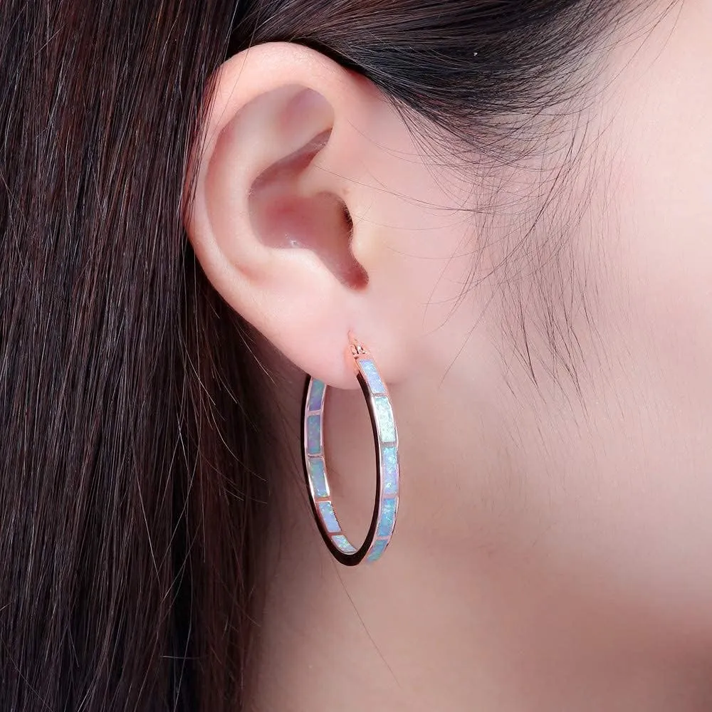 CiNily Opal Hoop Earrings,Women Jewelry Rhodium Plated/Rose Gold or Yellow Gold Plated Gemstone Big Hoop Earrings 32mm