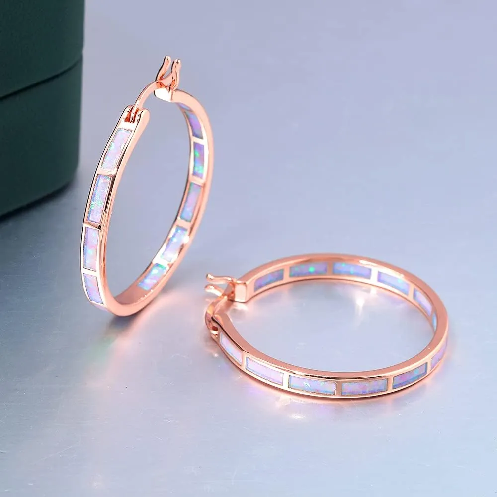 CiNily Opal Hoop Earrings,Women Jewelry Rhodium Plated/Rose Gold or Yellow Gold Plated Gemstone Big Hoop Earrings 32mm