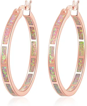 CiNily Opal Hoop Earrings,Women Jewelry Rhodium Plated/Rose Gold or Yellow Gold Plated Gemstone Big Hoop Earrings 32mm