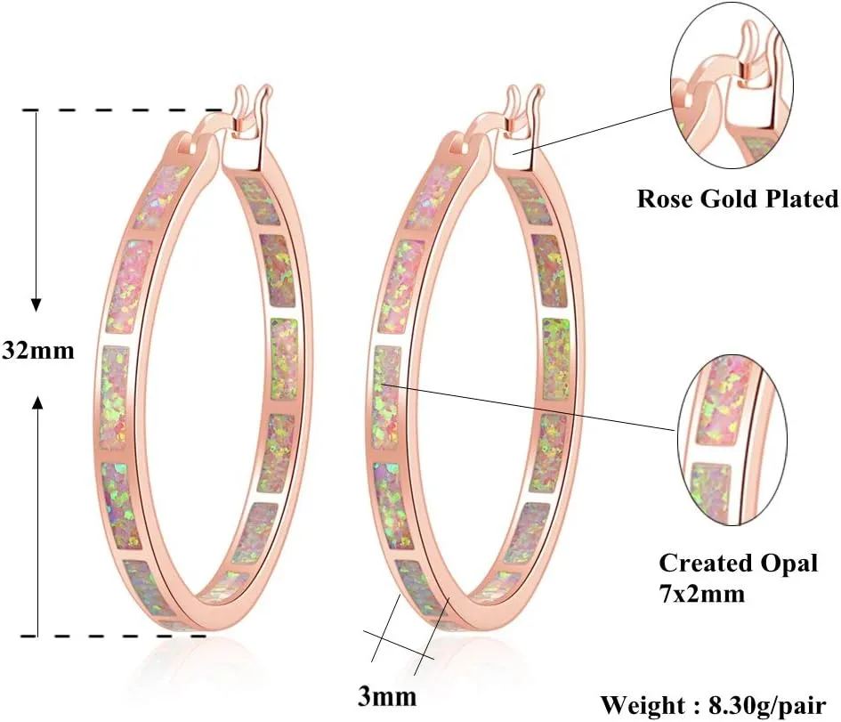 CiNily Opal Hoop Earrings,Women Jewelry Rhodium Plated/Rose Gold or Yellow Gold Plated Gemstone Big Hoop Earrings 32mm