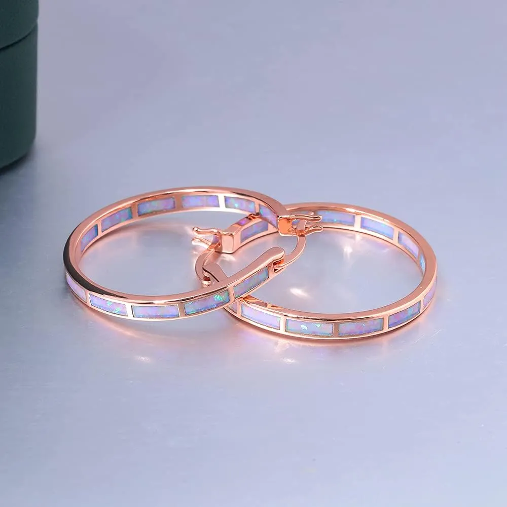 CiNily Opal Hoop Earrings,Women Jewelry Rhodium Plated/Rose Gold or Yellow Gold Plated Gemstone Big Hoop Earrings 32mm