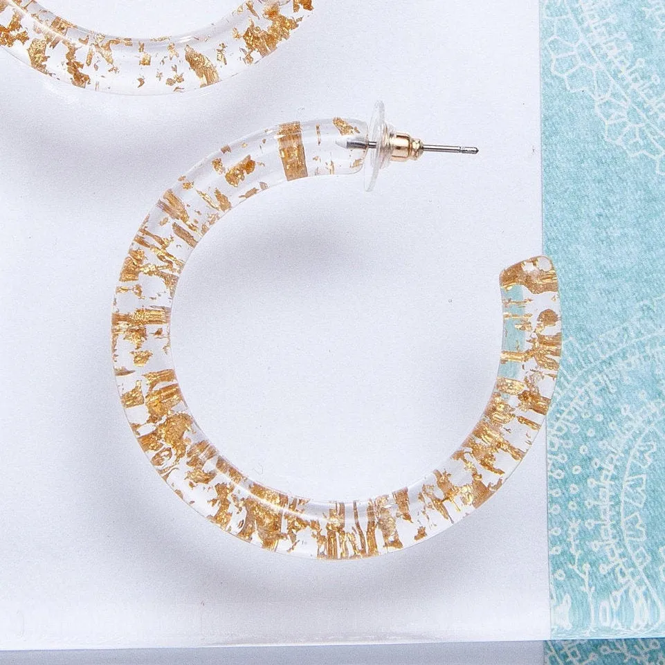 Clear Hoop Earrings with Gold Specks