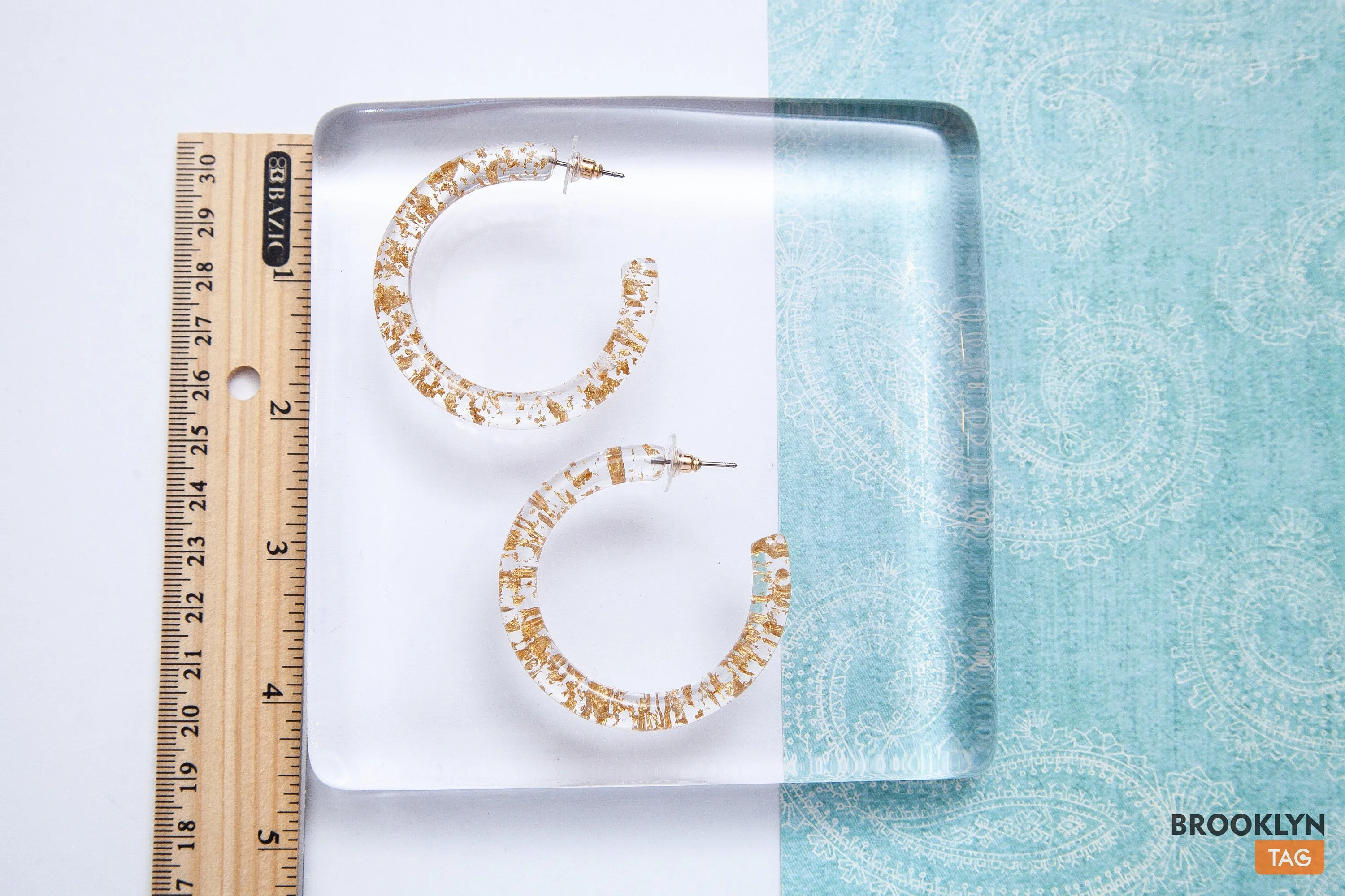 Clear Hoop Earrings with Gold Specks