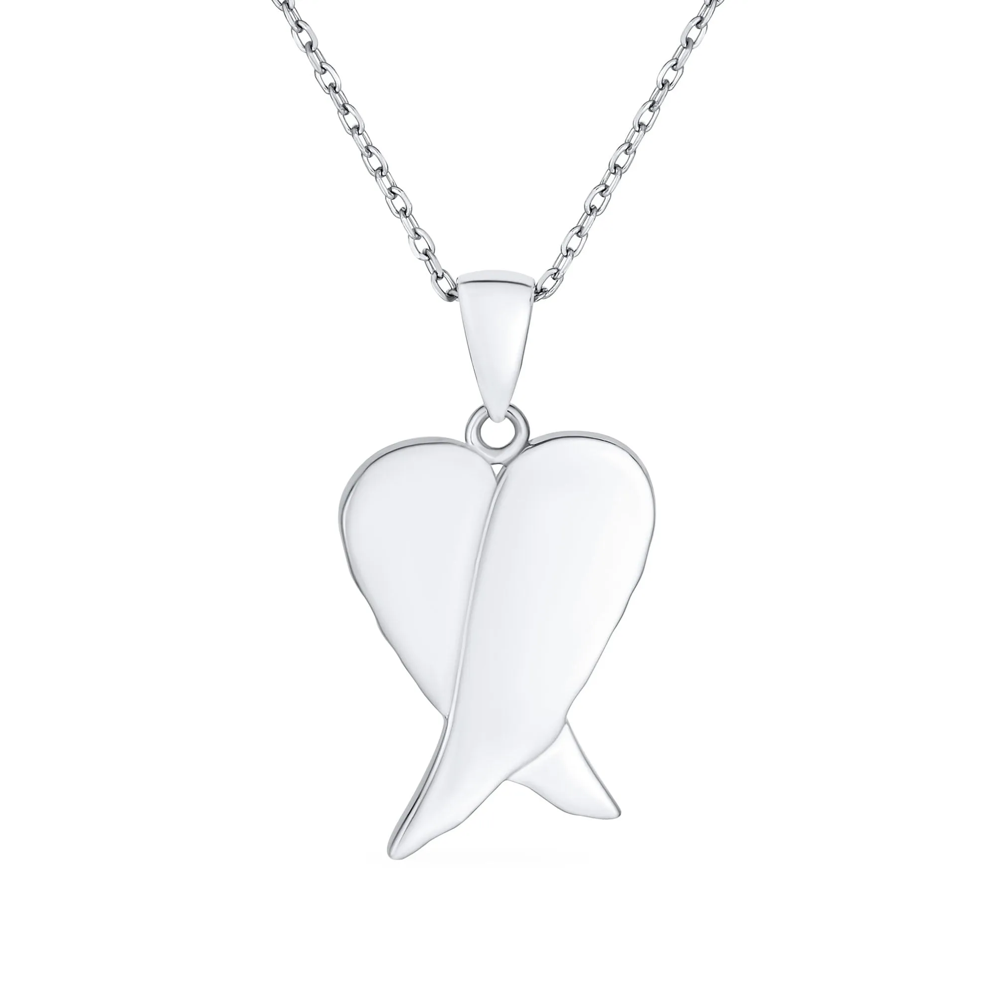 CZ Heart Shape White Opal Guardian Angel Wings Necklace .925 Sterling Silver
