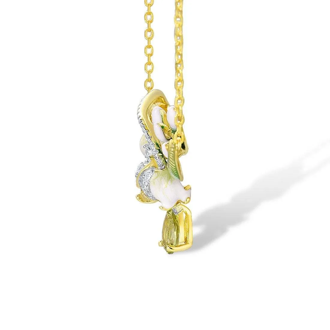Delicate Enamel Flower with Created Diamond Necklace