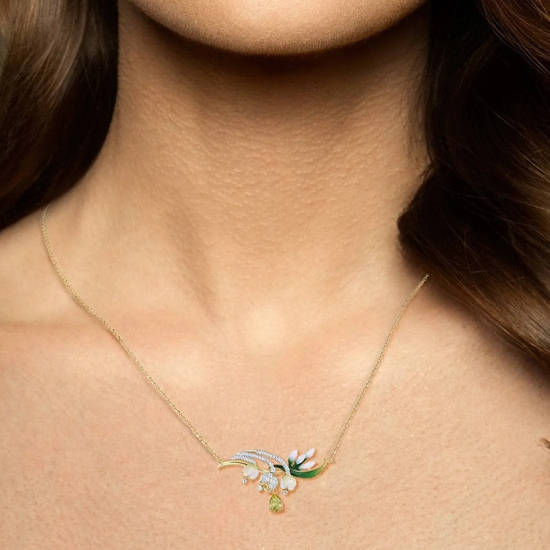 Delicate Enamel Flower with Created Diamond Necklace