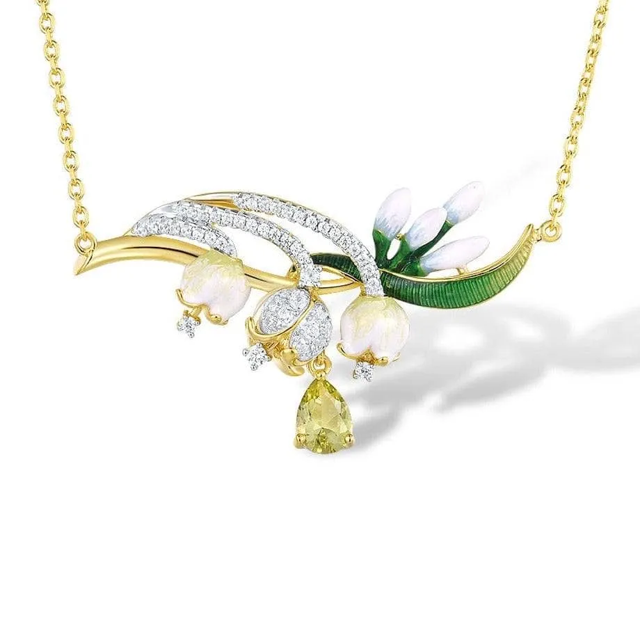 Delicate Enamel Flower with Created Diamond Necklace