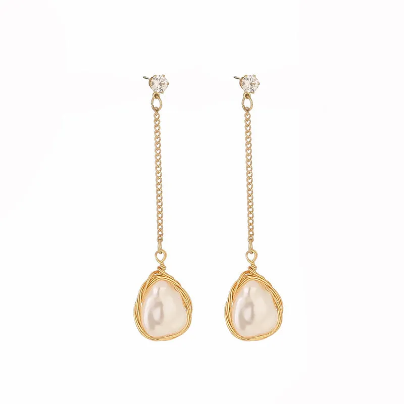 Earrings 925 Silver Earrings Long Pearl Eardrops