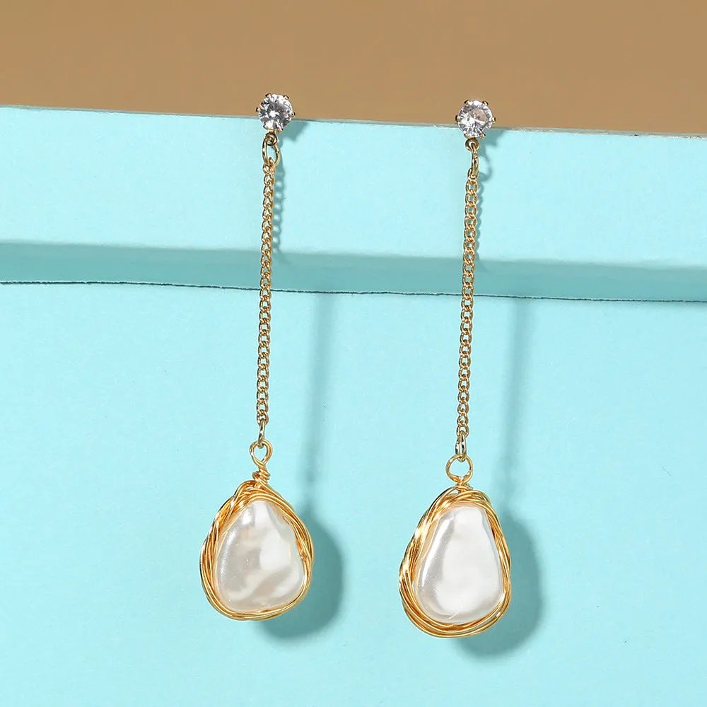 Earrings 925 Silver Earrings Long Pearl Eardrops