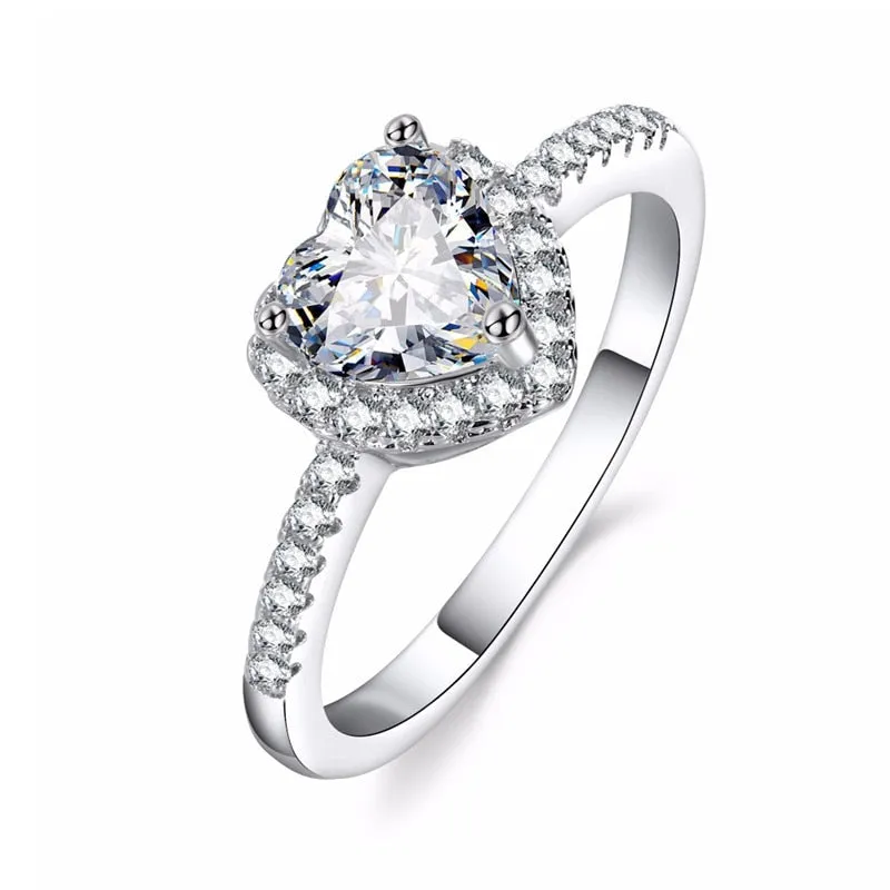 Fashion Crystal Heart Shaped Wedding Rings Women&#39;s Zircon Engagement Rings Glamour Jewelry