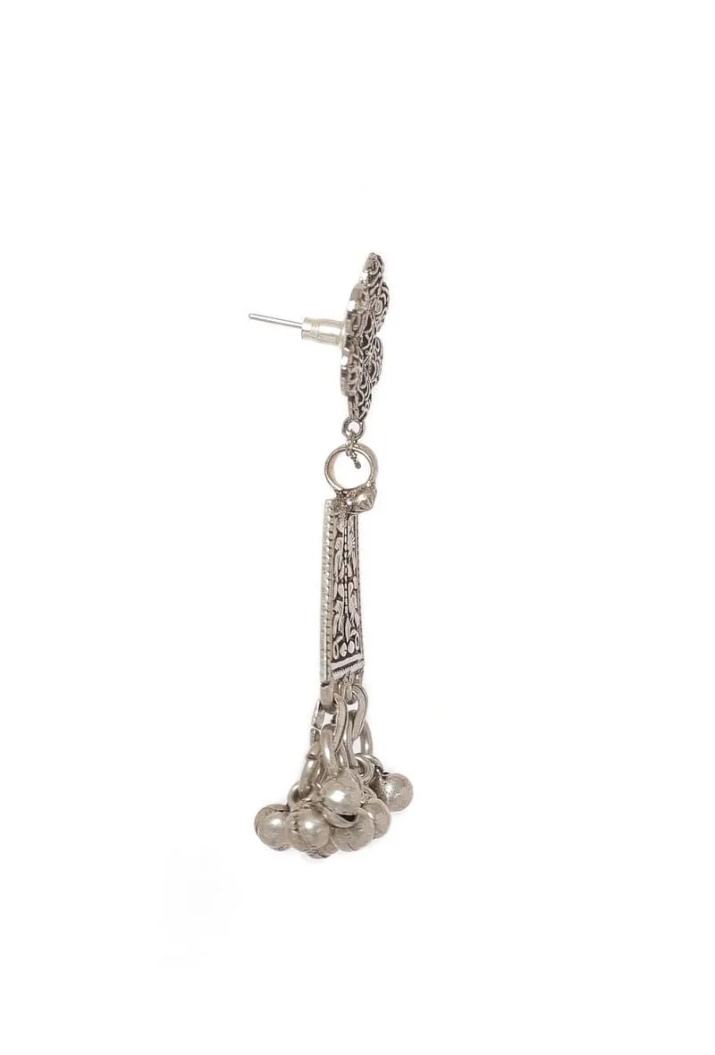 Floral Silver Tribal Earrings With Jhumkas