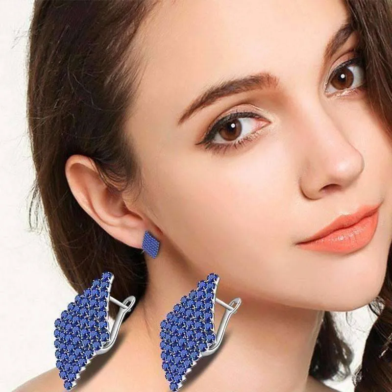 Geometric CZ Encrusted Earrings in White Crystal or Blue Crystal