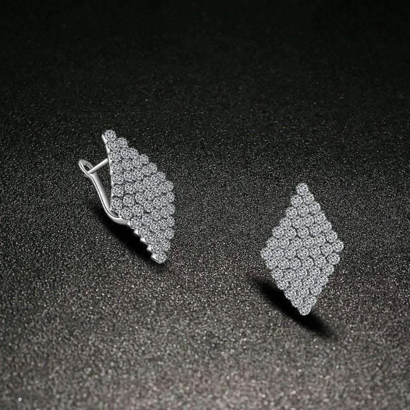 Geometric CZ Encrusted Earrings in White Crystal or Blue Crystal