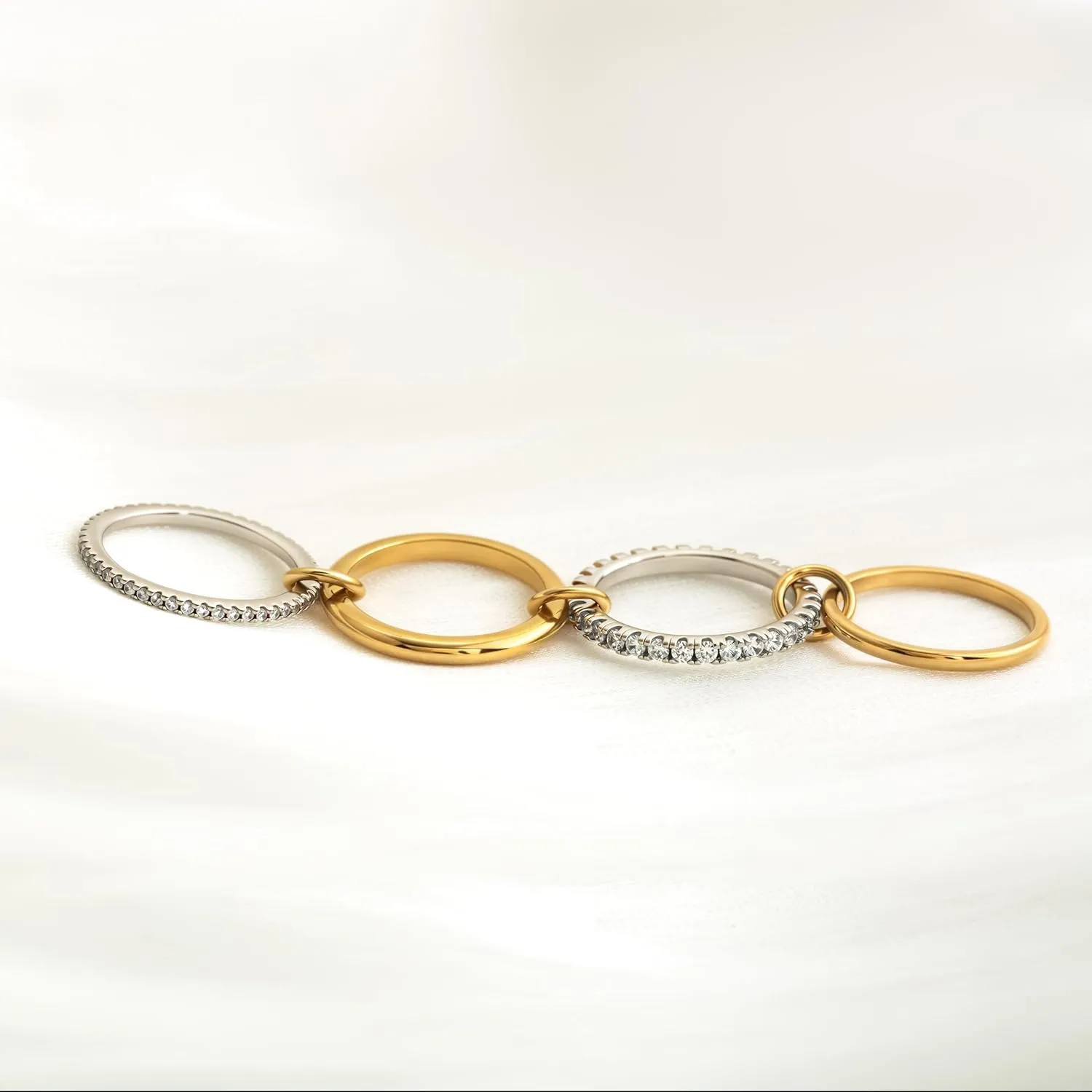 Gold Stackable Rings for Women Non Tarnish, 18k Gold Plated Cubic Zirconia Rings, Silver Gold Multi Ring Mixed Metals Stack Rings Set