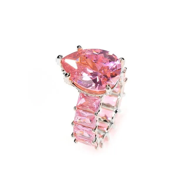 Gorgeous Big Pear Shape Ring w/ Square CZ Band