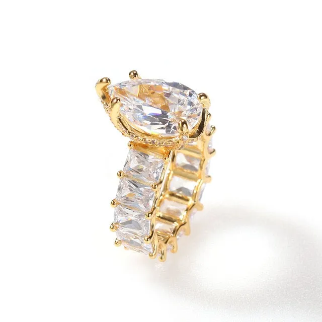 Gorgeous Big Pear Shape Ring w/ Square CZ Band