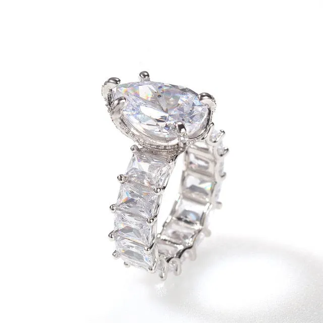 Gorgeous Big Pear Shape Ring w/ Square CZ Band