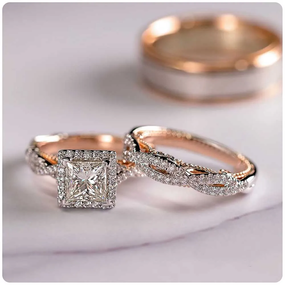 Huitan Gorgeous Women/Men Wedding Set Rings / Mosaic AAA CZ Two Engagement Rings