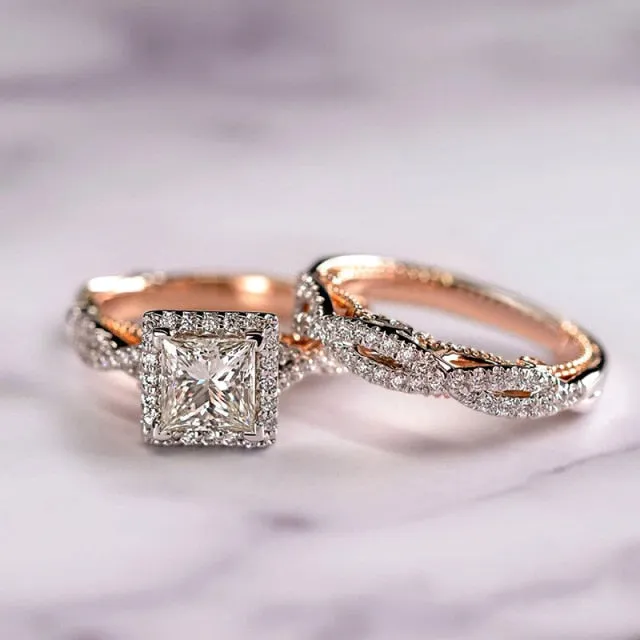 Huitan Gorgeous Women/Men Wedding Set Rings / Mosaic AAA CZ Two Engagement Rings