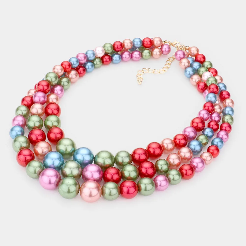 iLLASPARKZ 3Rows Strand Pearl Necklace