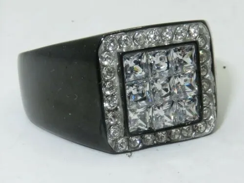 Jewellery Kingdom Mens Signet Uz Princess Cut Square Pinky Stainless Steel 2carat Ring (Black)