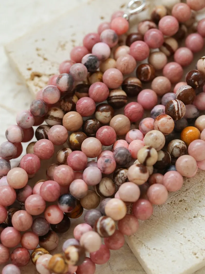 Long Multi-Colored Zebra Stone Beaded Necklace