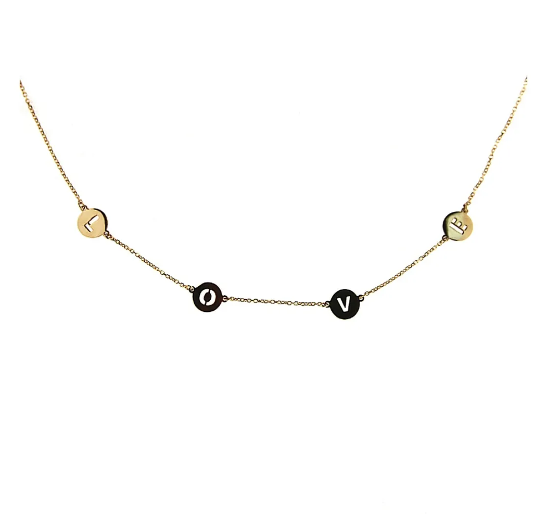 Love cut out disc letters Necklace