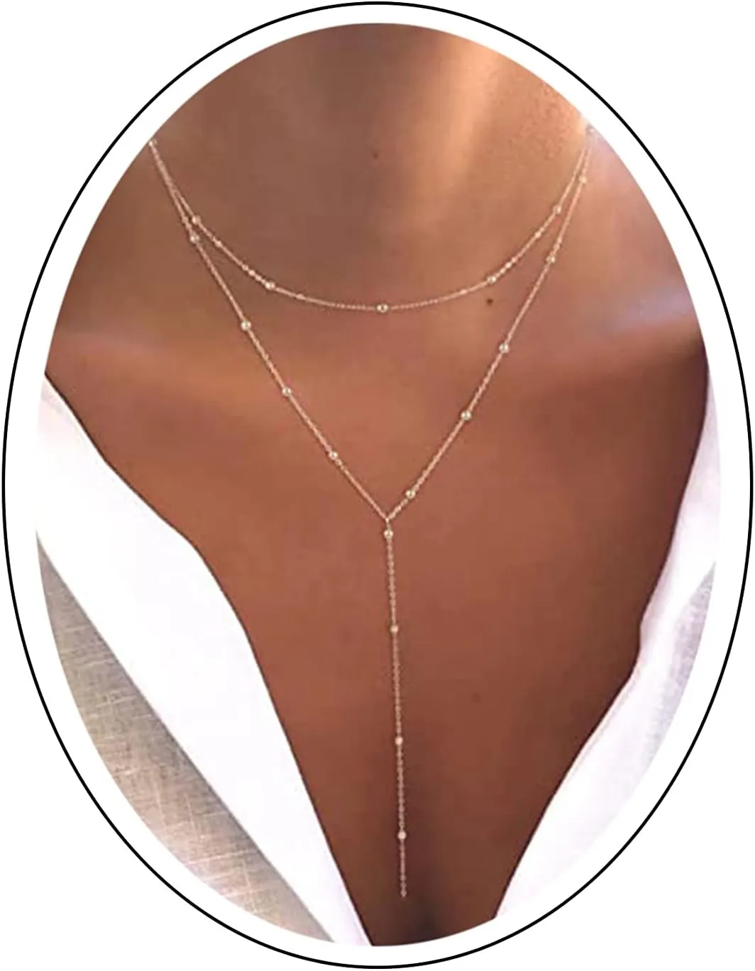 MIFYNN Lariat Necklace for Women Layered Gold Long Y Necklace Beaded Chain Prom Jewelry