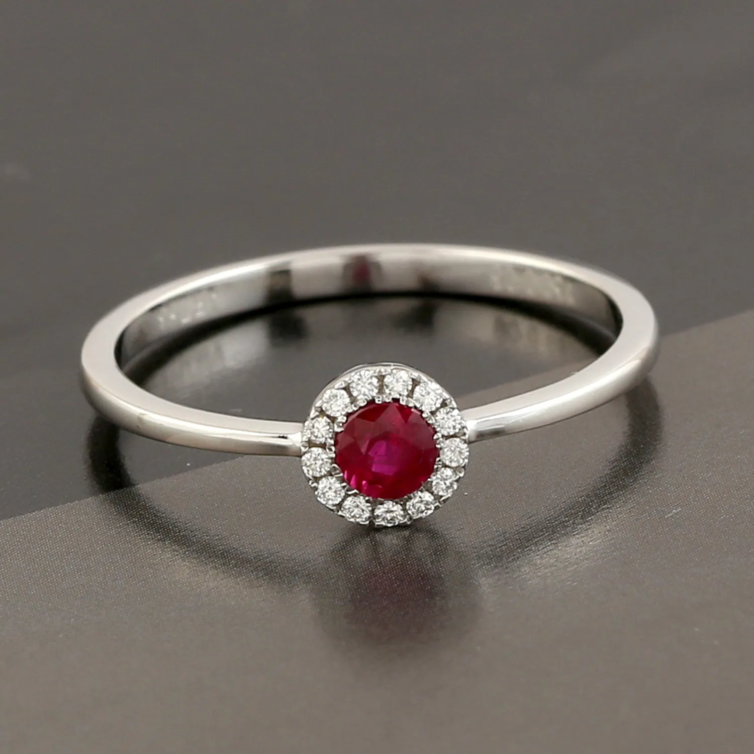 Natural Ruby Pave Diamond 18k White Gold Halo Ring Delicate Jewelry