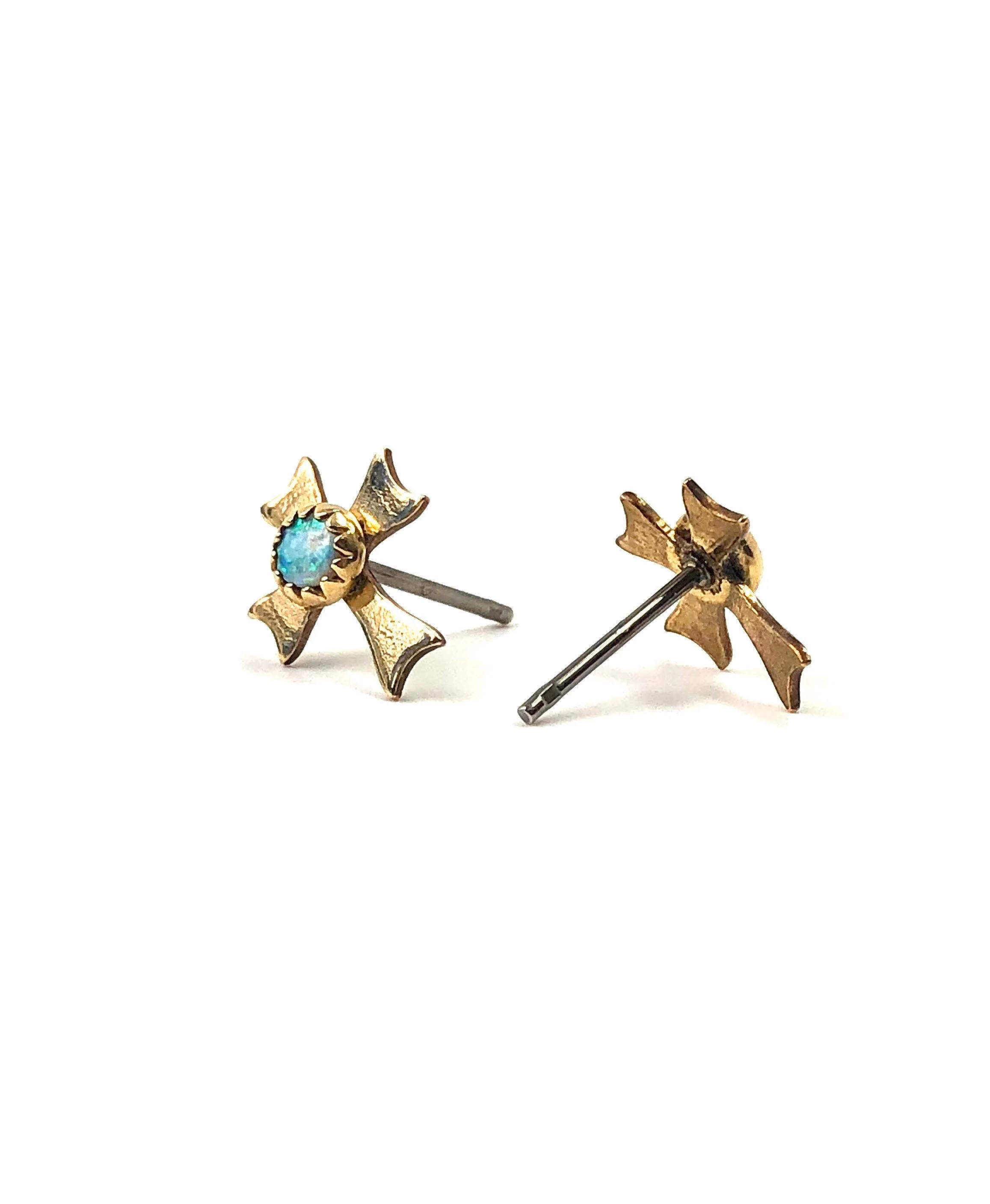 Opal cross 14KGF post w sterling silver peg , SKU# OPL993CRS