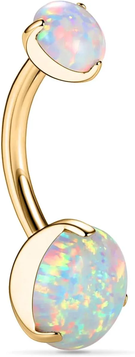 PEAKLINK Opal Belly Button Ring 10mm 14G Belly Jewelry Titanium Navel Ring Internally Threaded Belly Barbell Navel Jewelry Navel Belly Piercing Jewelry for Women
